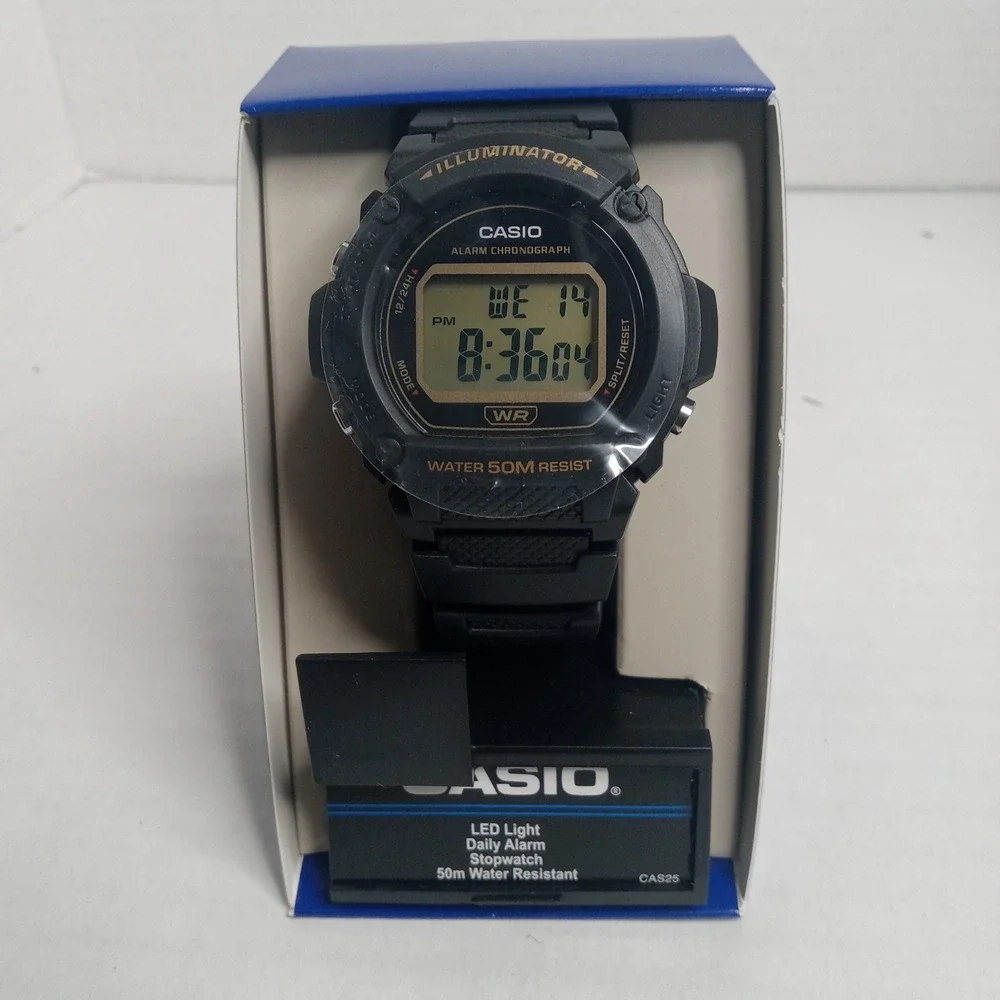Casio W219H-1A2V, Chronograph Watch, Black Resin Strap, Alarm, Illuminator, NEW